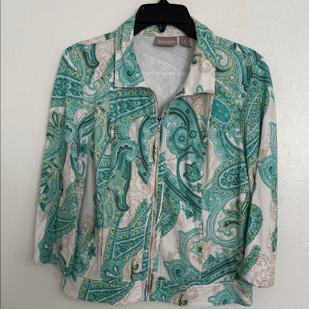 Chico's Teal and White Paisley Jacket